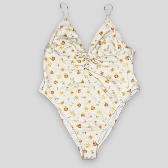 LA Hearts x PacSun Hailey Retro Floral Cheeky Lace-Up One-Piece Swimsuit size XL - Picture 5 of 14